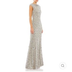 NWOT Mac Duggal embellished cowl bateau cap sleeve gown